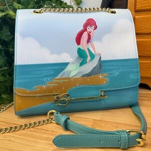 Loungefly Disney Little Mermaid Ariel Triton Crossbody Bag Blue Gold Chain
